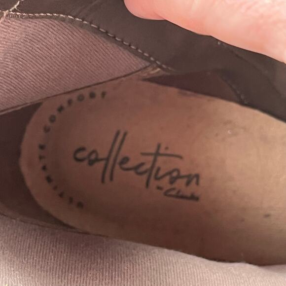 Clarks Hollis Star Brown Suede Moto Ankle Boots Buckle Zip Block Heel 9M Comfort - Picture 4 of 5